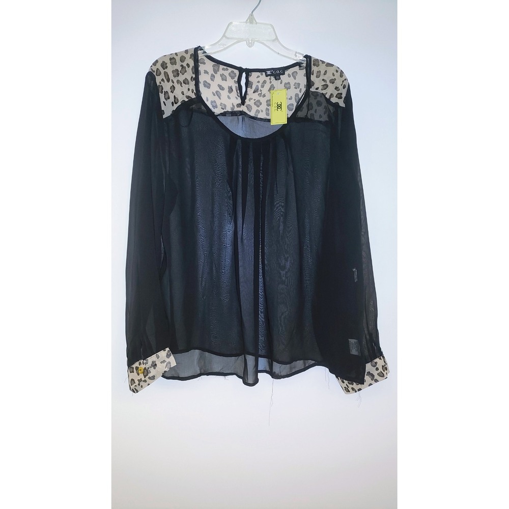 COC Animal Print and Black Sheer Top Size 2X